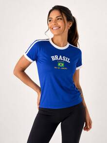 Women's Embroidered Brazil Shirt - azul real - Ver 2