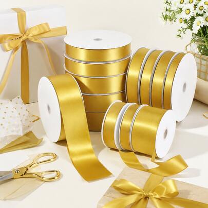 panglică din mătase auriu șampanie cu două fețe, 10 mm, potrivită pentru Crăciun, ambalarea cadourilor de Anul Nou, decorațiuni de nuntă de lux, funde pentru buchete și own DIY