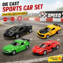 4pcs Alloy Car Model Toys, Realistic Sports Car Set With Openable Doors, Suitable For 3-6 Years Old Boys And Girls Gift - Multicolor - View 1