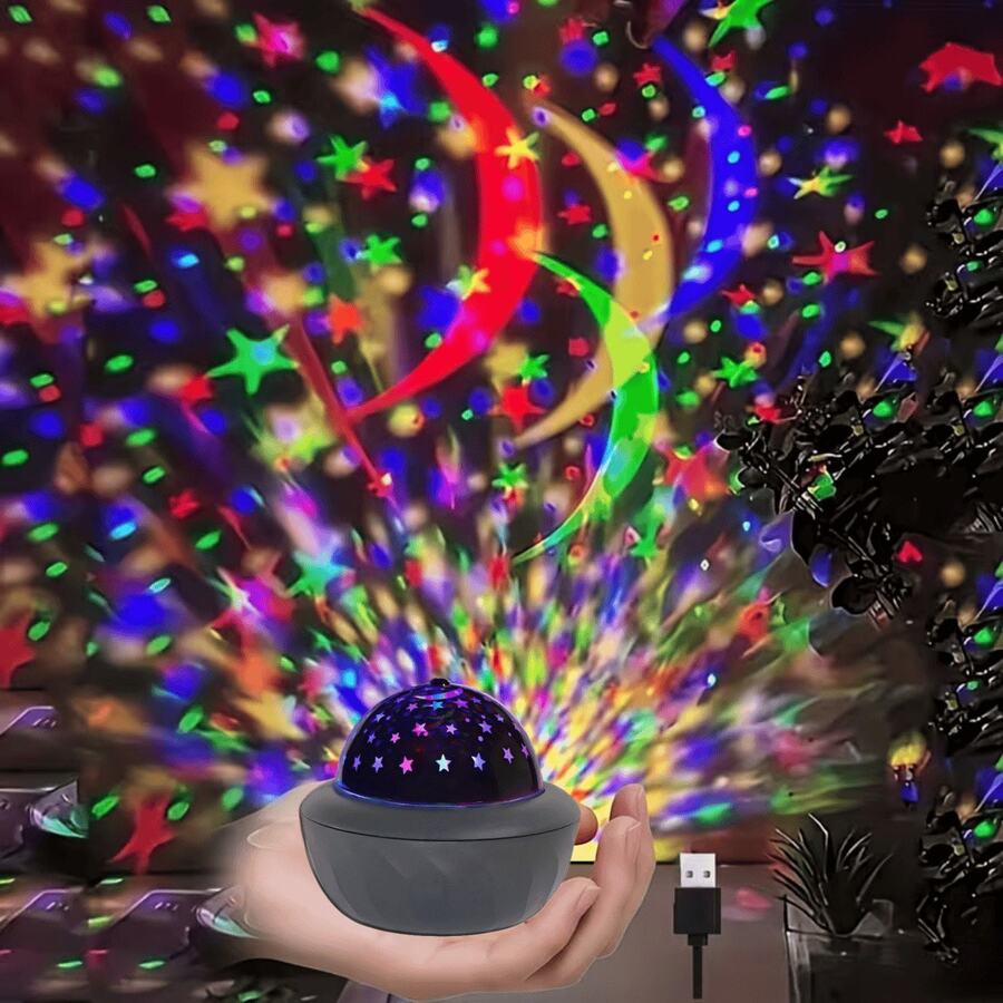 1 Proyector de Estrella y Luna de Cumpleaños - Alimentación USB - Luz Nocturna de Proyección - Luz de Ambiente para Dormitorio - Luz de Proyección Giratoria para Habitación, Regalo de Cumpleaños