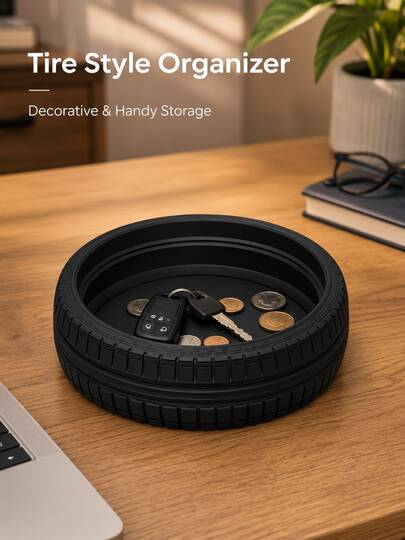 Creative Model Car Tire Storage Tray, Home Decor Ornament, Office/Living Room Decoration, Key & Coin Storage Dish, Creative Gift, Realistic Tire Shape Storage, Desktop Key Organizer