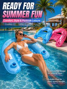 1pc U-Shaped Inflatable Pool Float Lounge Chair With Cup Holder And Handles, Glitter PVC Water Hammock Raft, Suitable For Summer Pool Party And Beach Vacation - B - View 6