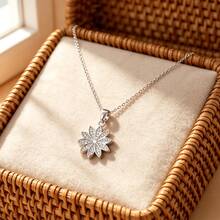 1pc Stainless Steel Chain Zirconia Flower Pendant Women's Fashion Necklace Jewelry, Gift Accessory - Style a - View 3