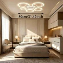1PC, Five-Ring Modern LED Ceiling Light, Dimmable Recessed Kitchen Lighting, White Round Ceiling Light, Suitable For Living Room, Kitchen And Bedroom. - White - View 6