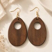 3 Pairs/Sets, Wooden Geometric Shape Women's Earrings, Vintage Style, Mother's Day Gift - Geometry - View 12