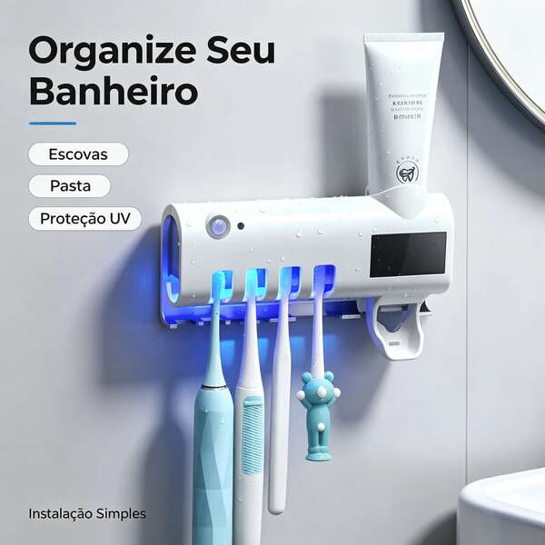 Suporte para escovas de dentes mural, suporte para armazenar pasta de dentes e escovas de dentes para banheiro sem perfuração - Design de 4 compartimentos para organização de banheiros modernos e decoração de interiores