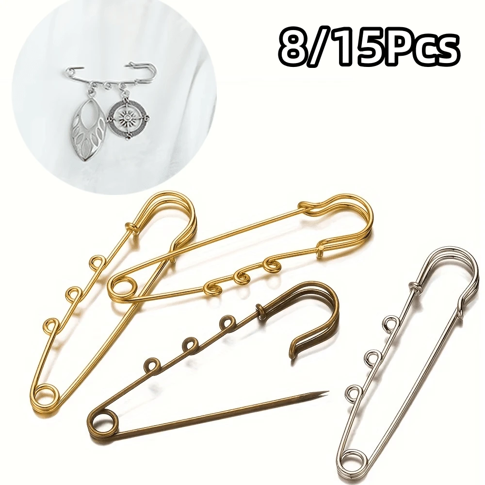 8/15件金屬安全針附3個環－適用於DIY珠寶、胸針製作、包包與衣物裝飾
