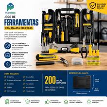 Jogo de Ferramenta com Maleta 200 Peças Preta Completa Resistente Caixa com Chaves Martelo Alicates Presente Homem Pai Marido - Preto - Visão 4