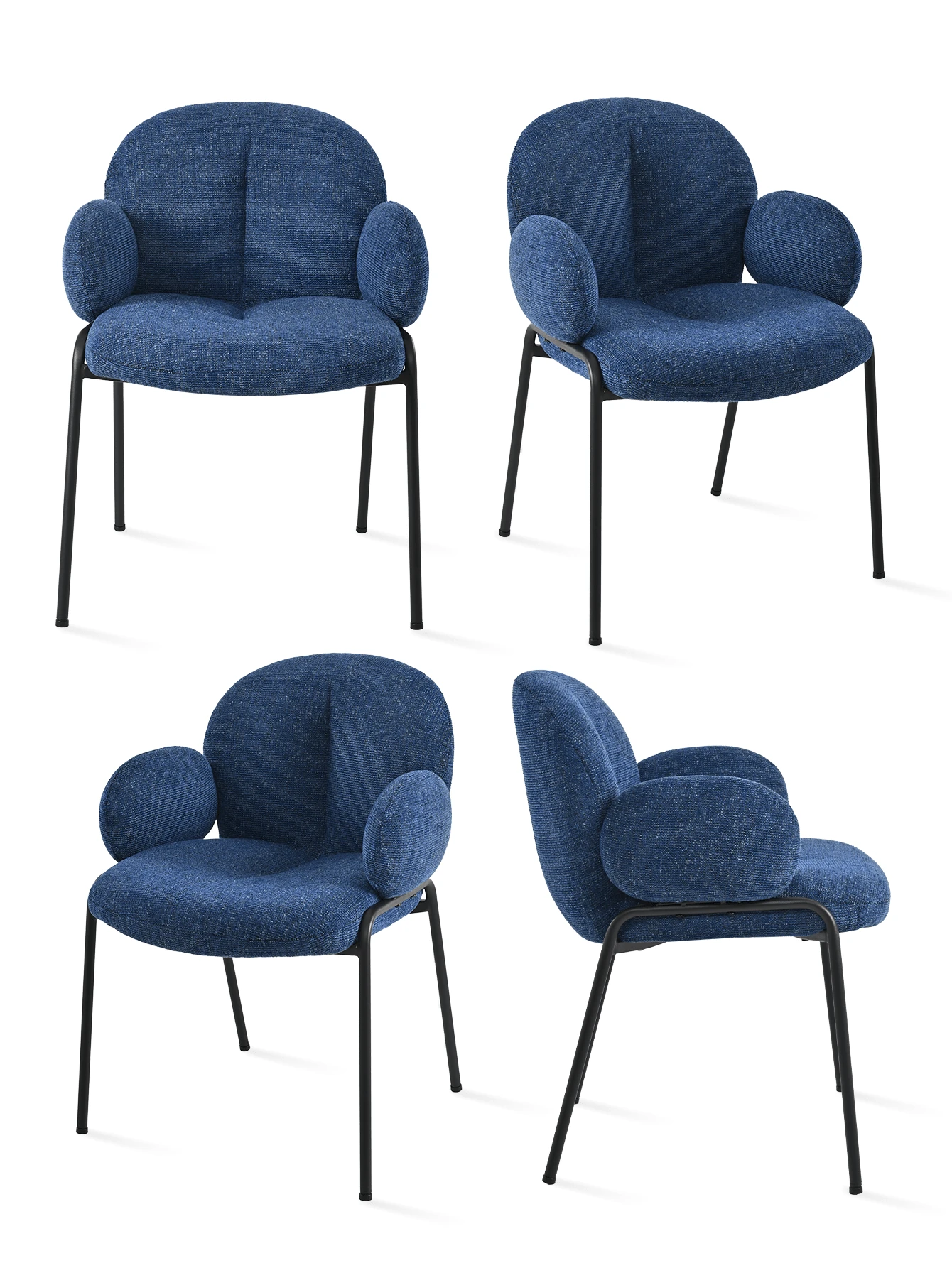 Goeurvant Modern Cloud-Style Wool-Linen Upholstered Dining Chairs With Rounded Arms And Wide-Back Support For Dining Room, Living Room, Office-Set Of 2/Set Of 4/Set Of 6-Blue/Chenillie - 藍色 - 查看 1