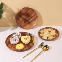One Acacia Wood Round Dinner Plate Christmas Gift - Brown - View 3
