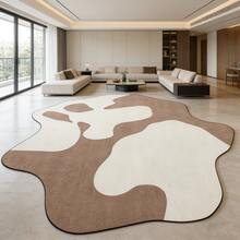 1pc Brown & White Cow Print Asymmetrical Rug, Natural Wood & Cream Style, Doormat, Living Room Carpet, Welcome Mat, Outdoor Doormat, Hallway Runner, Kitchen Rug, Home Decor, Front Door Mat, Area Rug, Home Decor, Garden Carpet, Washable Rug - Multicolor - View 3
