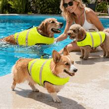 1pc Pet High Buoyancy Adjustable Reflective Life Jacket/Swimming Dog Vest/Rescue Handle/Tear-Resistant Material/Night Reflective/With Leash Attachment/Adjustable Belly/Suitable For Beach Play/Boating/Excellent Buoyancy/Fits Small, Medium And Large Dogs - Yellow - View 5