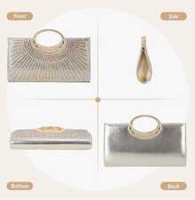 Women's Fashion Sparkling Crystal Rhinestone Evening Clutch Bag, Clear Bag Pearl Bag Evening Bag, Lightweight Dinner Bag, Party, Banquet,Wedding - Gold - View 9