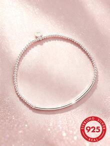 1pc S925 Sterling Silver Minimalist Ins Cold Style Round Bead & Tube Elastic Bracelet, Korean Exquisite Personalized Fashion Versatile Cool High-End Elegant Accessory, Birthday Gift For Best Friend, Party Favor - Round Beads - View 13