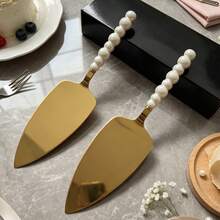 2pcs Ceramic Pearl Shaped Handle Stainless Steel Cake Spatula, Baking Tool, Dessert Server, Pizza Server, Pastry Server, Suitable For Wedding, Birthday, Party - Multi-Functional Kitchen Utensil For Home, Restaurant, Hotel - View 10