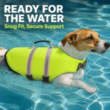 1pc Pet High Buoyancy Adjustable Reflective Life Jacket/Swimming Dog Vest/Rescue Handle/Tear-Resistant Material/Night Reflective/With Leash Attachment/Adjustable Belly/Suitable For Beach Play/Boating/Excellent Buoyancy/Fits Small, Medium And Large Dogs - Yellow - View 1
