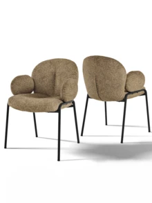 Goeurvant Modern Cloud-Style Wool-Linen Upholstered Dining Chairs With Rounded Arms And Wide-Back Support For Dining Room,Living Room,Office-Set Of 2/Set Of 4/Set Of 6-Taupe/Bouclé - Coffee - 查看 12