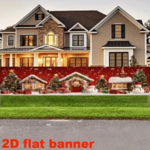 2D Plane, Christmas Fence Background, Snow Covering The Cottage, Colorful Lights, Christmas Tree And Snowman Elements, Combined With Red Snowfall Night Sky And Gift Box Decorations, No Power Supply Required - View 6