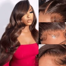 Uveous Chocolate Brown Lace Front Wig Human Hair Body Wave 13x4 HD Lace Front Wigs Pre Plucked 4# Colored Brown Wig Human Hair Wigs For Women 34 Inch - S4 - 查看 4