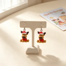 1/2/3 Pairs Christmas Fun Cute Reindeer Shaped Resin Dangle Earrings - Christmas Reindeer Earrings - View 3
