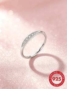 1pc S925 Sterling Silver Rhinestone Inlaid Super Shiny Thin Band Ring, Minimalist Luxury Personalized Elegant Ins Cold Style Niche Fashion High-End Versatile Finger Ring, Suitable For Daily Wear, Party, Vacation, Holiday And Other Occasions, Gift - Drilling Machine - View 2