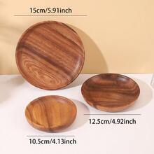 One Acacia Wood Round Dinner Plate Christmas Gift - Brown - View 10
