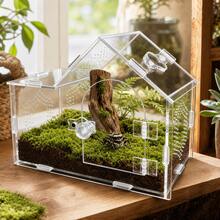 Transparentes Acryl Insekten Terrarium Haus, Spinnen Habitat mit magnetischer Frontöffnung, Belüftungslöchern und oberem Futterport für Springspinne, Vogelspinne, Mantis, Skorpion, Schnecke und Baby G - Transparent - Übersicht 1
