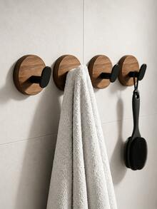 4pcs/2pcs/1pc No-Drill Door Back Hooks, Key Hat Clothing Storage Hooks, Kitchen Bathroom Bedroom Hanging Rack Hooks, Invisible Storage Tools, Clothing Hooks, Simple Design, Fashion Storage, Durable Wood, Reliable Installation - A - View 4