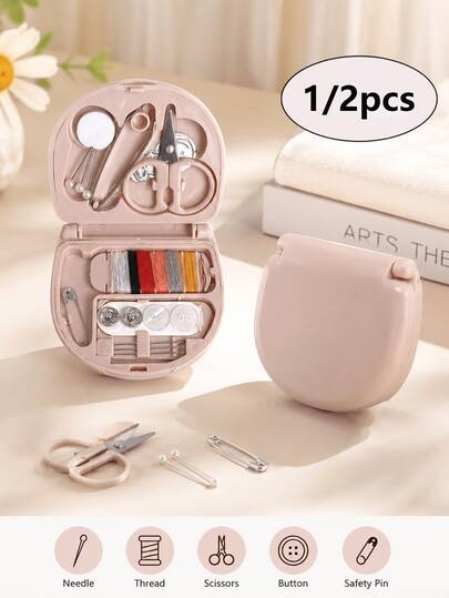 Hộp may mini màu hồng cầm tay, bộ dụng cụ may nhỏ, bộ dụng cụ may đa năng - gấp gọn, phụ kiện và vật dụng may DIY, phù hợp cho người đi du lịch và sửa chữa quần áo khẩn cấp! Bình nước du lịch, bộ du lịch, cốc du lịch, túi đựng đồ vệ sinh du lịch, túi lưu trữ du lịch, phụ kiện ngày lễ, bộ du lịch, quà tặng du lịch