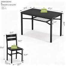Modern Farmhouse Style 5-Piece Dining Room Table And Chairs Set, Rectangle Small Kitchen Table Set With 4 Chairs And Storage Rack, Particle Board Top And Metal Frame Dinette Set For 4, Space-Saving Design Bar Table Set - 黑/黑 - 查看 6