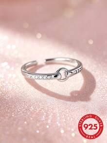 1pc S925 Sterling Silver Minimalist Luxury Hollow Geometric Rhinestone Ring, Korean Style Fashion Personalized Ins Cool Niche Design Exquisite Versatile Elegant High-End Ring, Casual Party Gift Accessory Birthday Present - Geometry - View 7