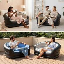 Inflatable Double Sofa, Suitable For Living Room, Reading Area, Bedroom, Lounge And Guest Room, Black Grey/Black Blue - Multicolor - View 9