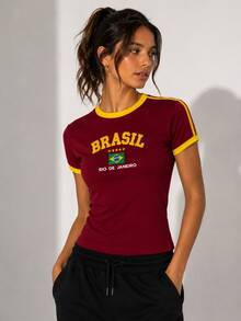 Brazil Embroidered T-Shirt – Women's - 紅色 - 查看 4