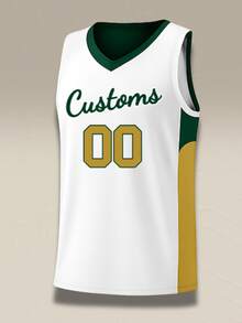 Personalized Men Basketball Tank Top Custom Team Name Numbers Yellow Blue Retro Sporty Casual College Uniform Kit Hip Hop Streetwear Wear - White - View 3