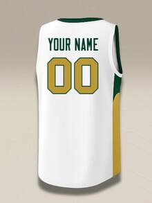 Personalized Men Basketball Tank Top Custom Team Name Numbers Yellow Blue Retro Sporty Casual College Uniform Kit Hip Hop Streetwear Wear - White - View 4