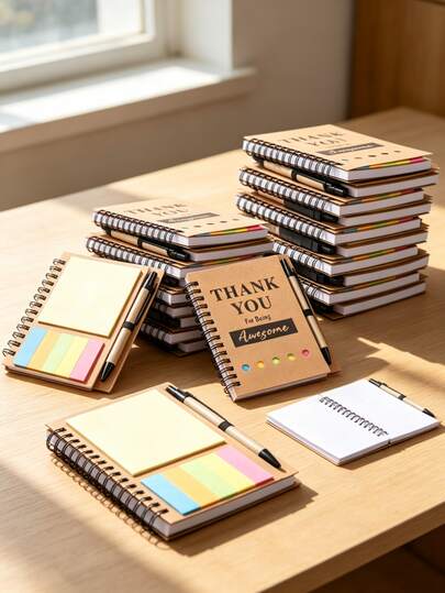 10/5/3set Thank You Spiral Notebook Gift Set With Pen & Color Sticky Tabs, Kraft Paper Journal Notepad, Multipurpose Appreciation Gift For Teachers, Coworkers, Wedding, Christmas, Birthday, Holiday Party, Office School Daily Note Taking Supplies