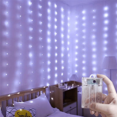 1 Caja de Batería Alimentada Luces de Cortina de Hadas, Luces de Cadena para Patio, Luces de Cadena Decorativas para Pared de Fondo, Adecuadas para Bodas, Navidad, Halloween, Fiestas, Iluminación de Vacaciones, Iluminación del Hogar, Luces de Cadena Decorativas para Habitación, Luces de Cadena Decorativas para Jardín, 8 Modos de Iluminación, 100/200/300/600 LED Luces de Cadena para Exteriores, Uso en Todas las Estaciones, 4 Colores Opcionales Luces de Cortina para Dormitorio, Decoración de Camping, Decoración de Patio