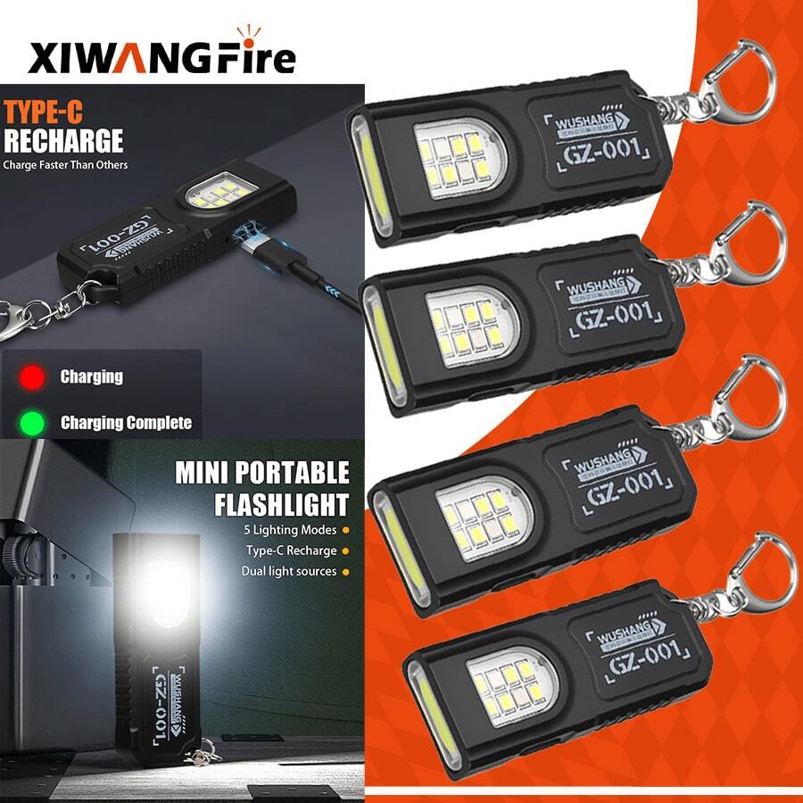 1pc/3pcs/5pcs Strong EDC LED Keychain Flashlight, Rechargeable Hanging Portable Flashlight, Waterproof Keychain, Camping Hiking Pocket Light