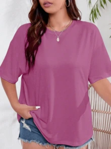 Plus Size Women Short Sleeve T-Shirt - Loose Fit Activewear Top, Suitable For Fitness, Yoga And Casual Wear | All Season Summer Sports - Watermelon Pink - View 7
