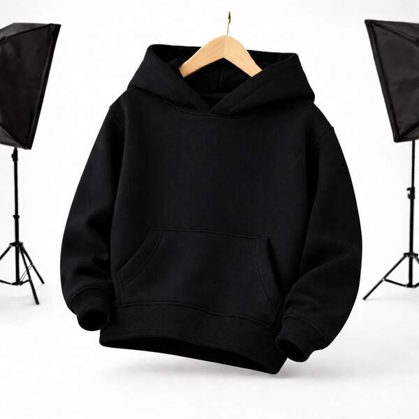 Moletom Infantil Com Capuz E Bolso Canguru Blusa De Frio Liso Casaco Inverno Menino Menina Unissex Flanelado Quente Macio