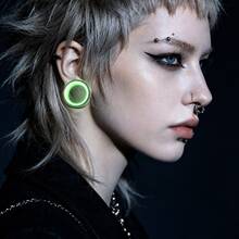 2PCS Glow In The Dark Two-Tone Stainless Steel Horn Fit Ear Tunnels, Hypoallergenic Body Piercing Jewelry, Cyberpunk Design Jewelry - Round - View 7