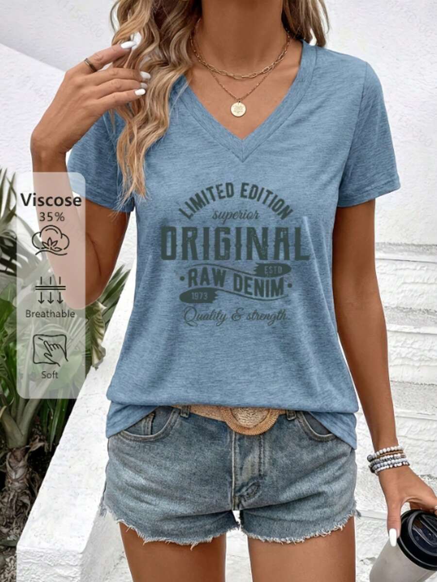 Damen Große Größen Rosa Strick V-Ausschnitt Kurzarm Regular Length T-Shirt, gezielter Muster, atmungsaktiv und weich für den Sommer