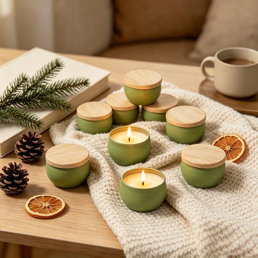 HIZTGHC 54pcs/Set DIY Candle Making Kit, 10 Durable Candle Jars With Wood Grain Lids, Includes Complete Matching Handmade Accessories, Suitable For Customized Handmade Gifts, Birthday And Holiday Party Decorations