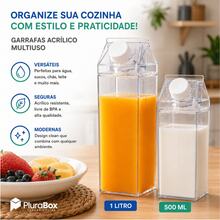 Garrafa Caixa de Leite de Acrílico 500ml e 1 Litro Decorativa Transparente Organizador Bebidas Suco Milk Geladeira - Visão 4