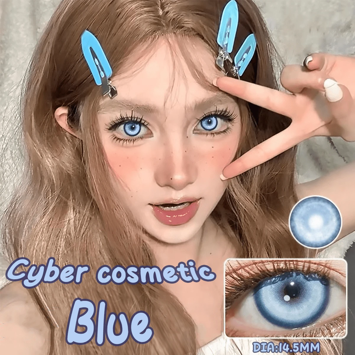 Lalens Cyber Blue 動漫風圓形彩色隱形眼鏡 1 對批發，年戴，DIA 14.50MM BC 8.6MM，大眼亮眼自然融合色，適合派對、約會、萬聖節、角色扮演、漫畫 Cosplay
