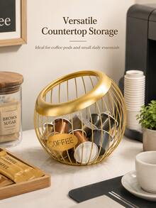 Coffee Capsule Storage Basket - Black Wrought Iron Coffee Capsule Basket; Exquisite Home Decor Item With "COFFEE" Letter Design And Large Capacity; Perfect Countertop Organizer For Home Kitchen And Coffee Station Decoration. - Multicolor - View 9