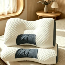 Almohada ergonómica con zonas de soporte para cuello, almohada especial para aliviar dolores cervicales, se adapta perfectamente al cuello y hombros para dormir mejor y relajarte, núcleo viscoelástico que libera la presión y no se deforma con el uso prolongado - Blanco - Ver 6