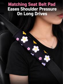 Car Steering Wheel Cover With Printed Pattern, No Inner Ring, Shoulder Pad Set, Fresh Colorful Ditsy Floral Print Car Interior Set, Sweet Girl Style, Soft And Comfortable Car Interior Accessories Set - A - View 8