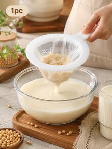 1pc Ultra-Fine Nylon Soy Milk Strainer, Reusable Long Handle Kitchen Filter Bag, Fine Mesh Strainer, Suitable For Soy Milk, Juice, Nut Milk, Tea, Fruit Pulp And Residue Filtration, Wide Edge Deep Filter Bag, Easy To Clean Daily Kitchen Tool - White - View 9