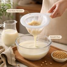1pc Ultra-Fine Nylon Soy Milk Strainer, Reusable Long Handle Kitchen Filter Bag, Fine Mesh Strainer, Suitable For Soy Milk, Juice, Nut Milk, Tea, Fruit Pulp And Residue Filtration, Wide Edge Deep Filter Bag, Easy To Clean Daily Kitchen Tool - White - View 6